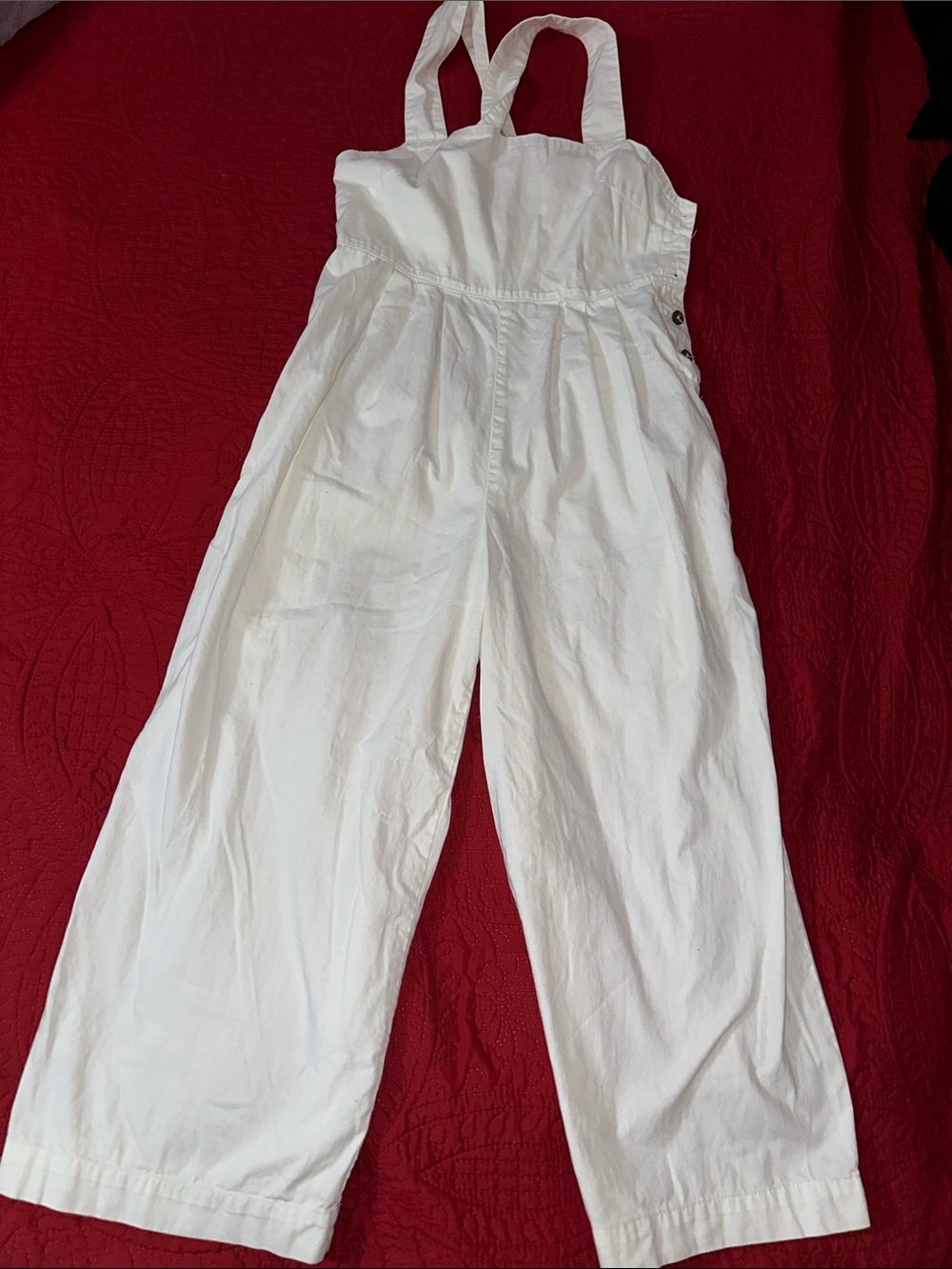 Free people White Wide-Leg Jumpsuit with Adjustable Straps size 8